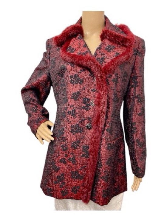 Champagne Jackets & Blazers - Champagne Women's Burgundy-Black Lined Fur Jacket, Blazer, 10
